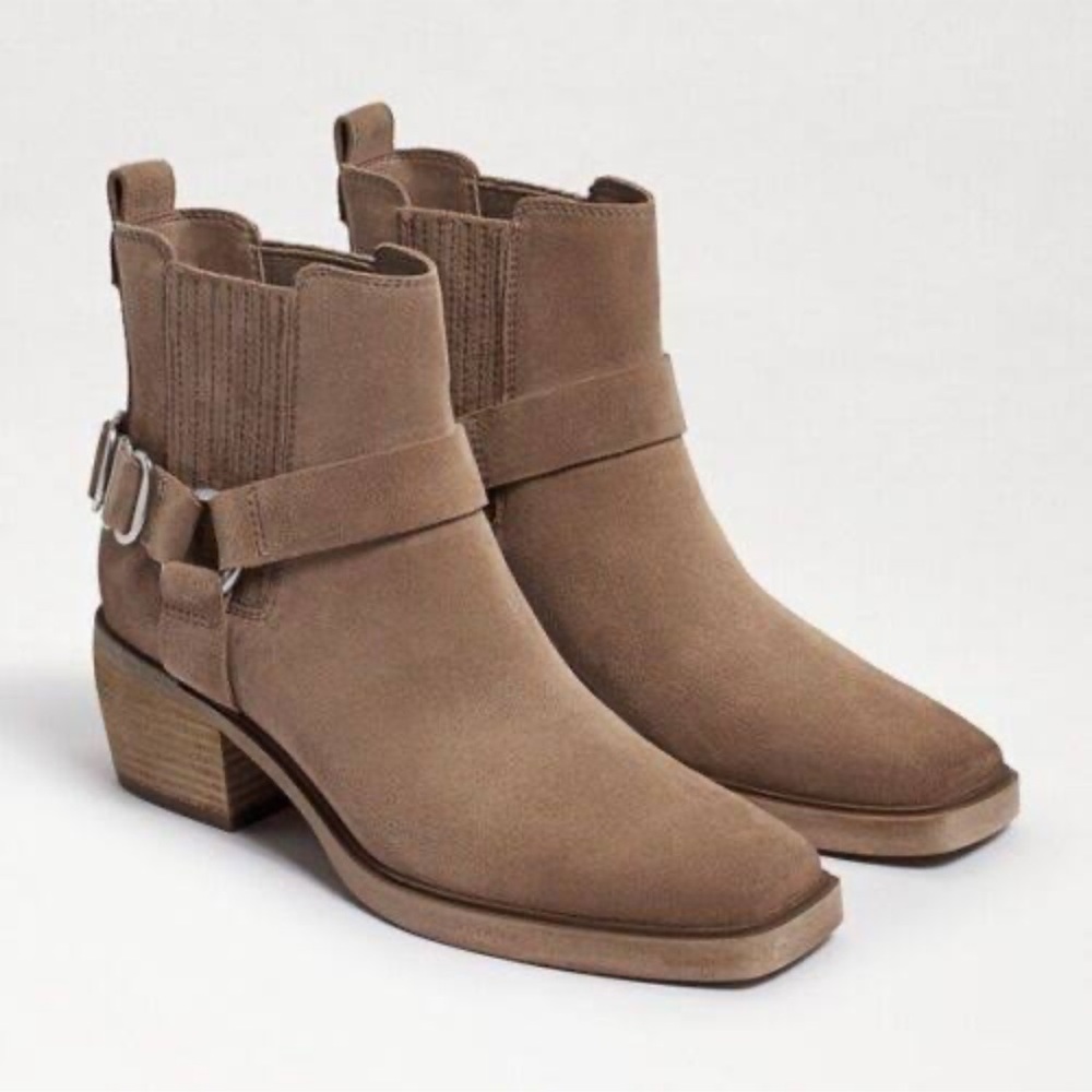 Sam Edelman Bellamie TAUPE Suede Square Toe Ankle Booties Women's Size 9